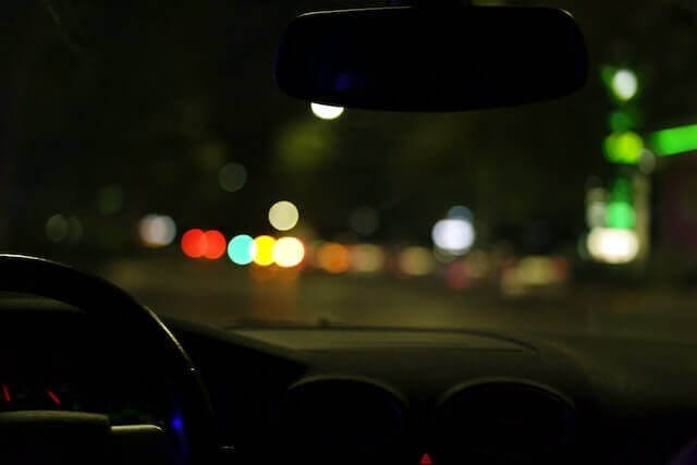 Driving at night. View from inside a car driving at night. sharp